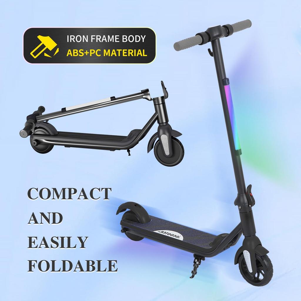 6'' Foldable Electric Scooter,Max Speed 12 km/h,LED Colorful Lights & Display,5-8KM of Range,with Electronic Brake,for Kids 6-12 Years