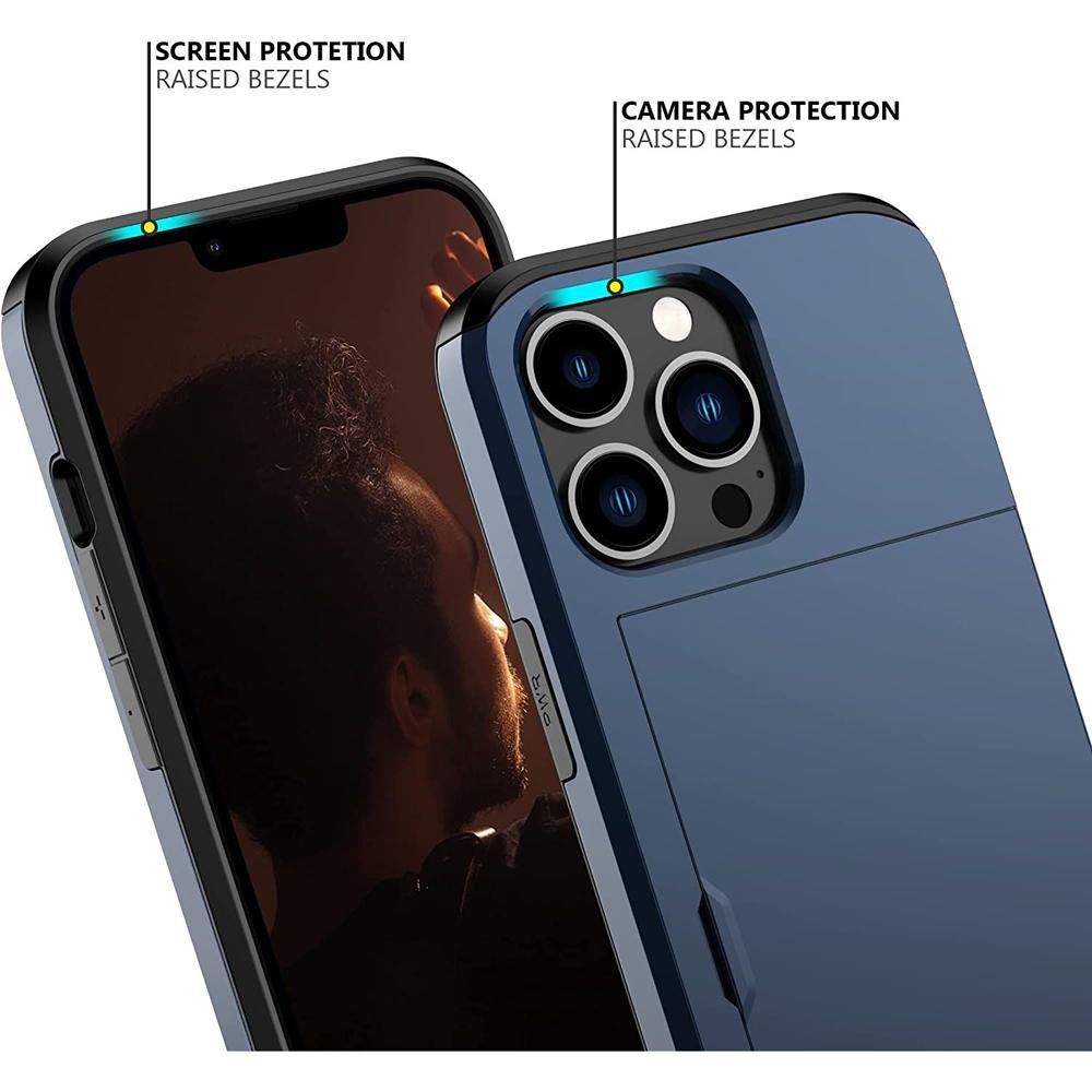 Ударопрочный тяжелый жесткий чехол с отделением для карт для iPhone 16 Pro Max 15 Pro Max 14 Pro Max