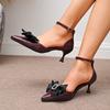 Модные туфли-лодочки Fashion Hlieny винно-красного цвета с ремешком на щиколотке, на шпильке, для женщин, из лакированной кожи с бантом, с острым носком, с ремешком на пятке, на высоком каблуке, сандалии, женские туфли-лодочки
