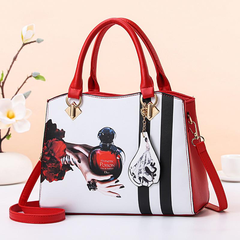 Stylish Floral Print Women's Shoulder Bag Versatile Handbag And Crossbody Purse In Black And Wine Red