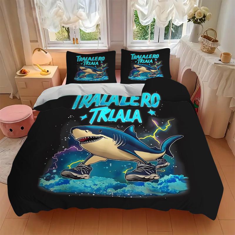3Pcs Shark Space Adventure Bedding Set Soft Fabric Duvet Cover Pillowcases Home Christmas Xmas Halloween Gift 1 Duvet Cover 2 Pillowcase L16