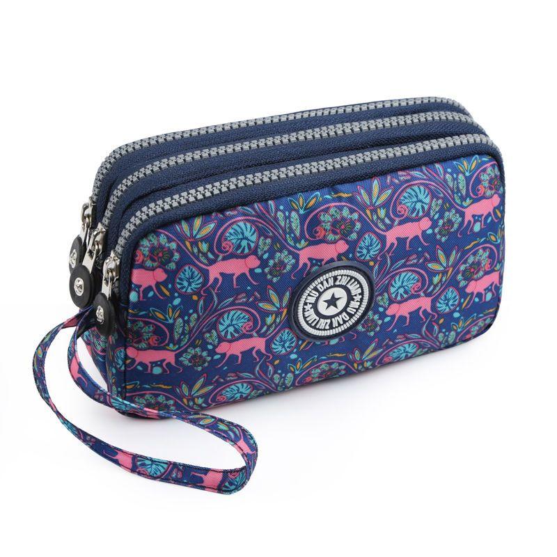 2023 Waterproof Women's Three-layer Zipper Coin Wallet Cosmetic Bag Canvas Women Purse Clutch Women's Purse Best Phone Wallet