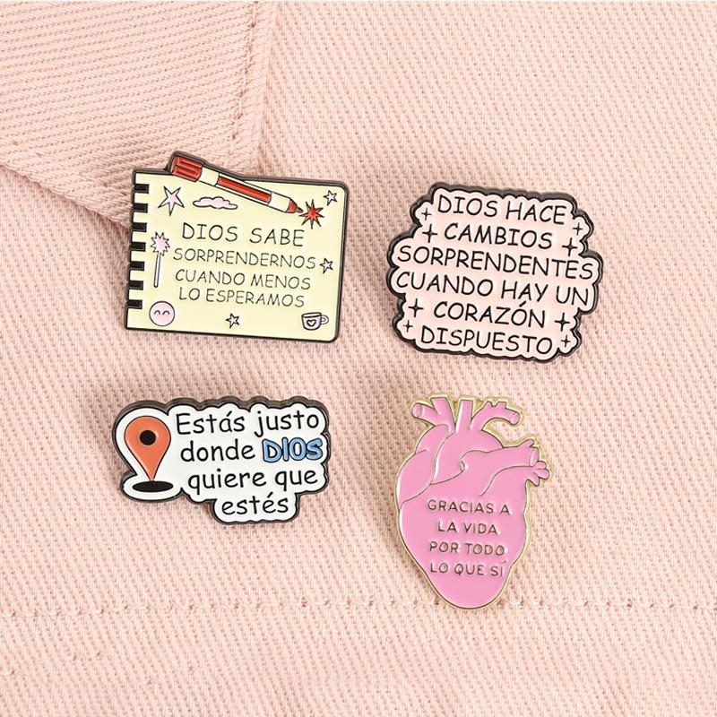 Spanish Quotes Series Enamel Pins JW.ORG Bible Verse Octagon Stop Sign Motivational Phrase Brooches Lapel Badge Jewelry Gifts