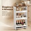 Kitchen Trolley, 4-Tier, on Wheels, 40 x 20 x 84 cm, White