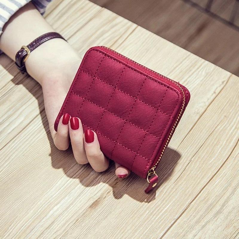 Women Short Wallets PU Leather Female Purse Plaid Cardholder Small Zipper Wallet MIT