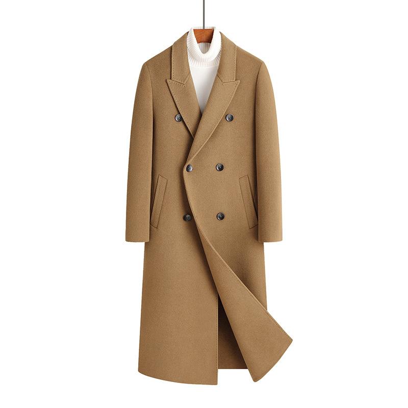 Autumn and Winter Men's Handmade Double-sided Woolen Coat Youth Fashion Trend Long Woolen Coat Trench Coat Men