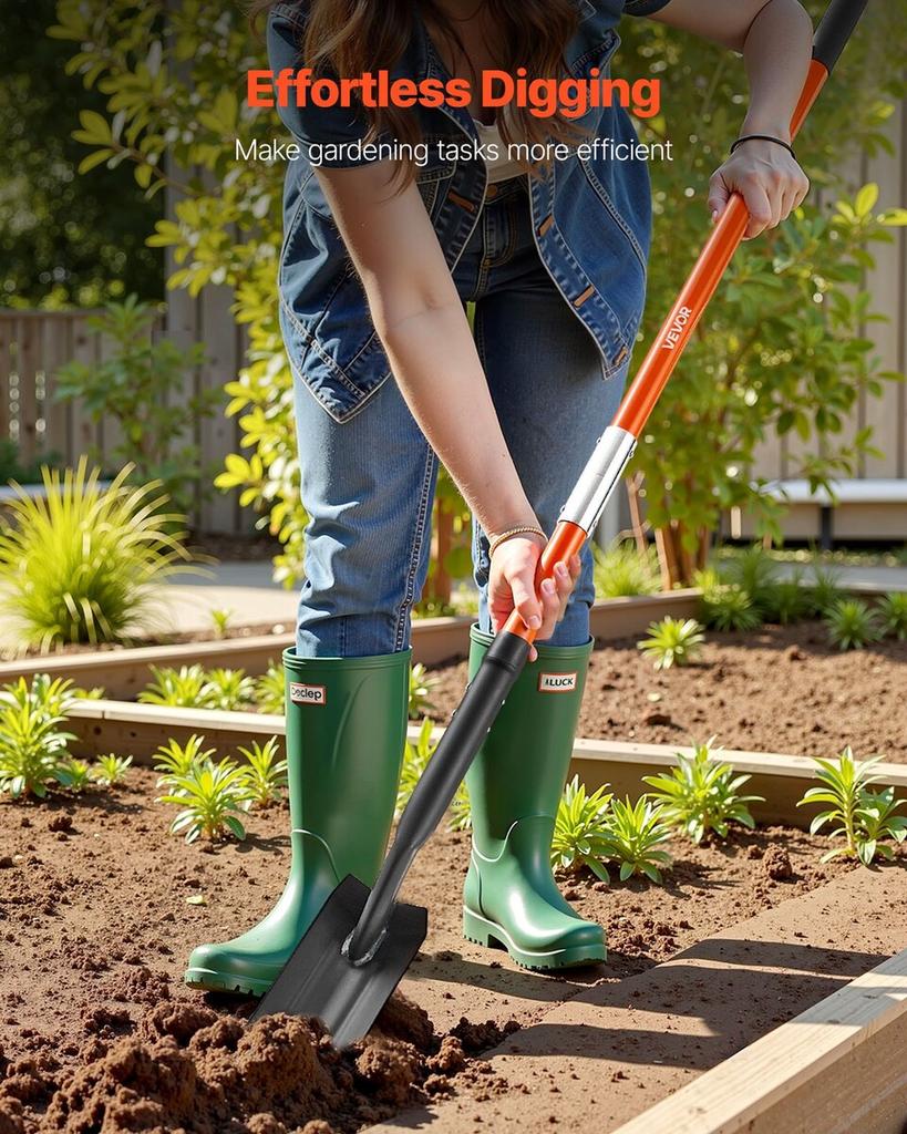 Trench Shovel, 10.4 cm Blade Heavy-Duty Trenching Shovel, Narrow Spade Trench Digger with Fiberglass Handle and Non-Slip Grip, for Gardening, Digging