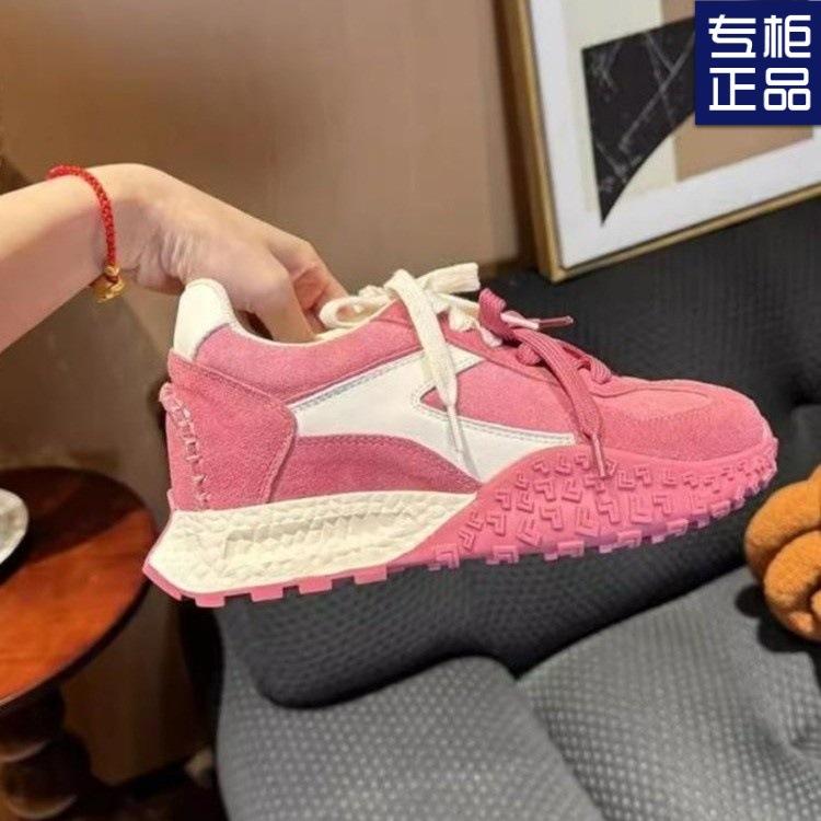 Платформенные немецкие тренировочные туфли модная пара шнурков повседневная обувь весна и осень 2025 маленький нишевый малиново-розовый обувь Форреста Гампа женская