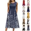 Women's Fashionable Printed Round Neck Sleeveless Casual Pullover Pocket Mid Length Dress