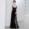Suspender Toast Bride Wedding Return Girl Summer Style Sequin Engagement Dress French Evening Dress Burgundy