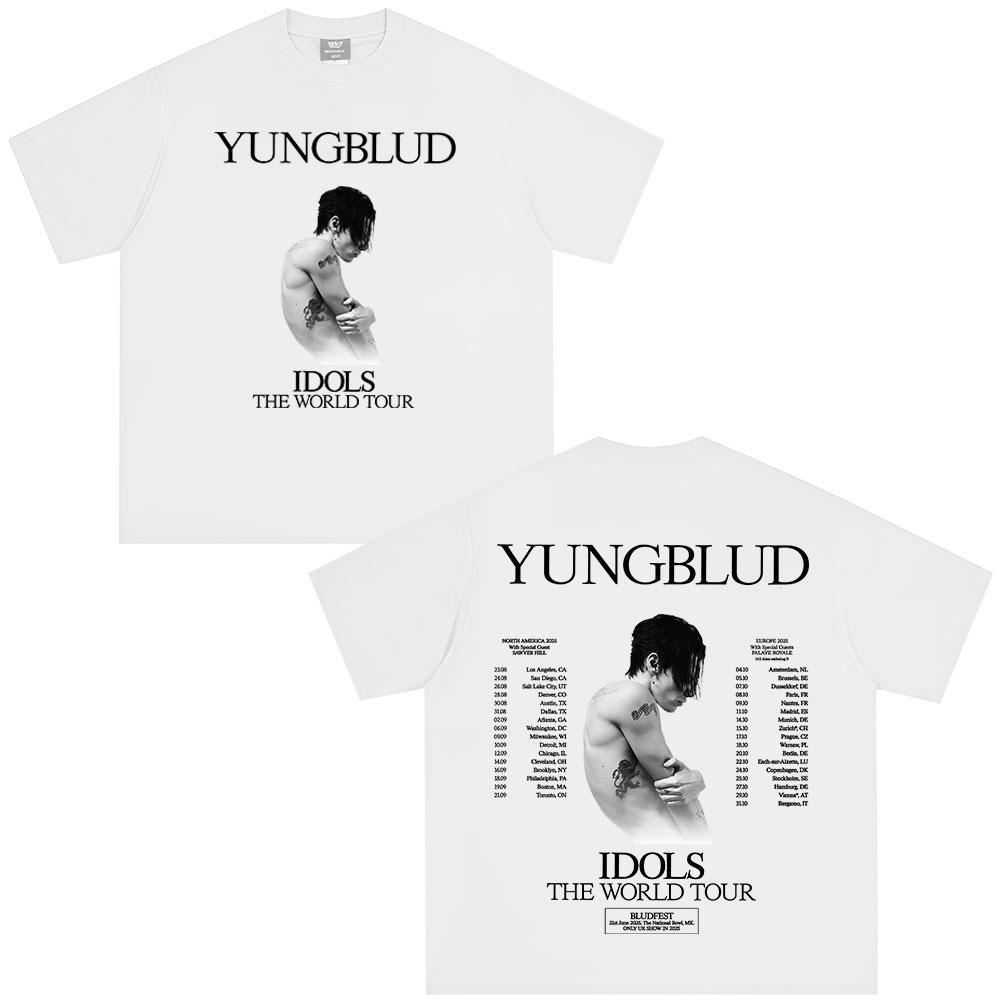 Yungblud IDOLS Мировой Тур 2025 Футболки Подарок для Фанатов Унисекс Женские Хип-Хоп Футболки с Коротким Рукавом Оверсайз Повседневные Хлопковые Футболки
