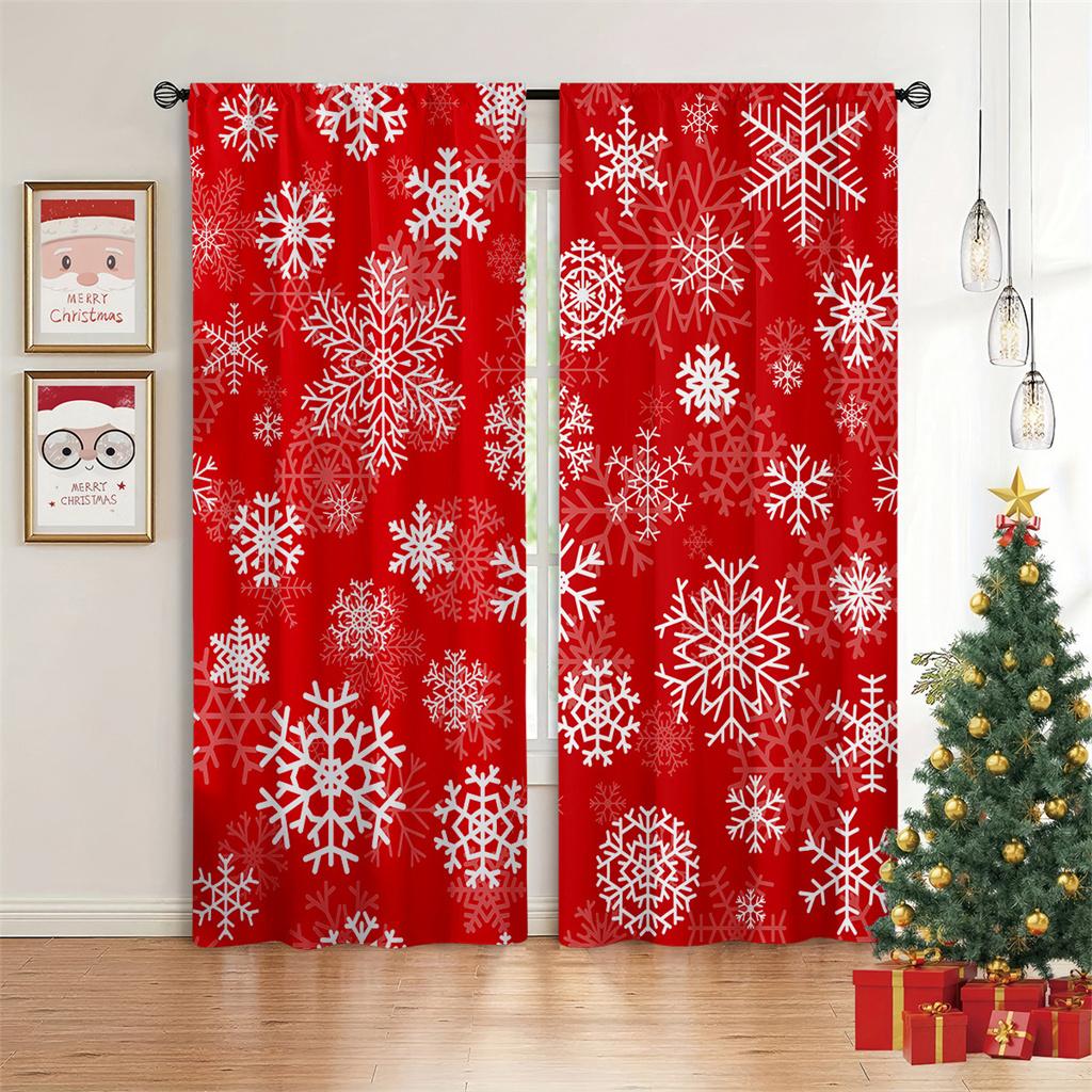 Рождественские шторы со снежной сценой, зимние праздничные оконные шторы, 2 панели, Веселое Рождество, гостиная, спальня, домашний декор