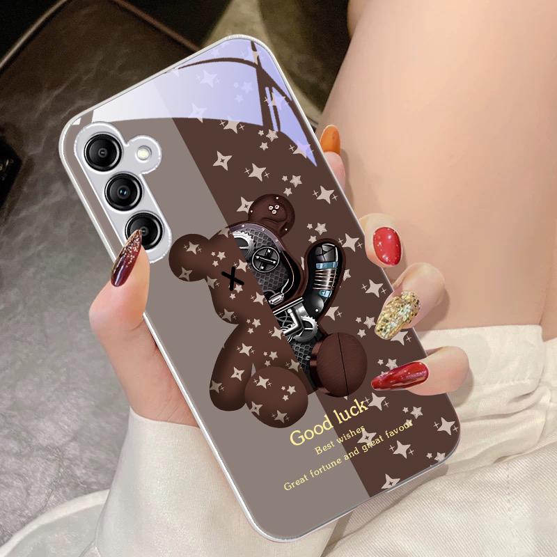 Коричневый Машинный Медведь Для Samsung Galaxy A14 4G 20 30 52 20S 21S 22 A32 33 34 42 50 51 53 54 70 71 72 73 5G Стеклянный Чехол Для Телефона