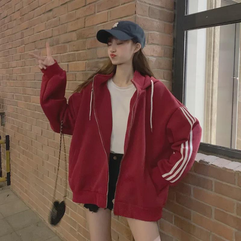 Официальный женский классический свободный свитер на молнии с капюшоном, бархатная куртка 2020 года, модный топ