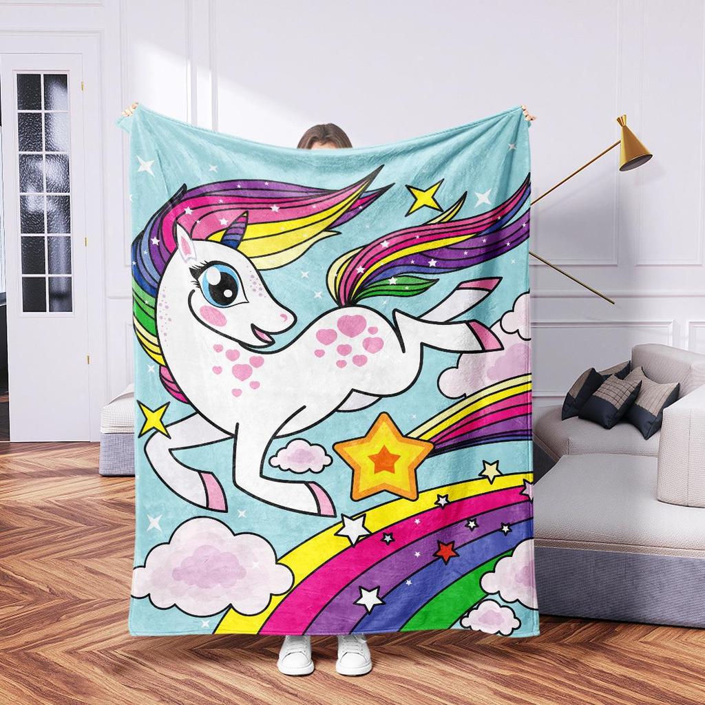 Cartoon unicorn digitalprinted polyester Bedroom velvet flannel soft sofa cover blanket Fleece soft sofa cover blankets