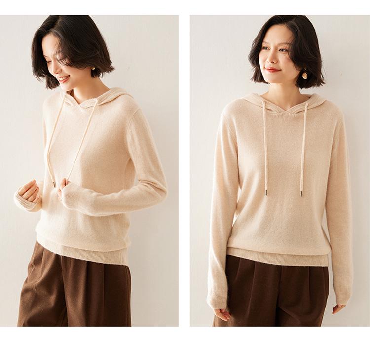 Women's Hooded Cashmere Sweater: Loose Knitwear Top for Autumn/Winter