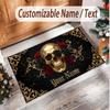 Skull Gothic Theme Soft Crystal Velvet Rug Custom Name & Text Print Non Slip Floor Rug for Bedroom Living Room