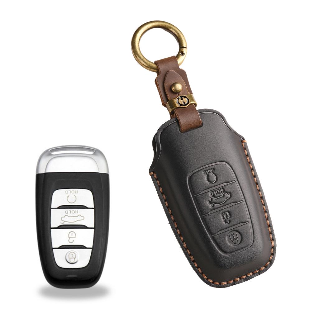 The retro key cover is suitable for Hongqi h5 h7 old car handmade leather key protection case ring.