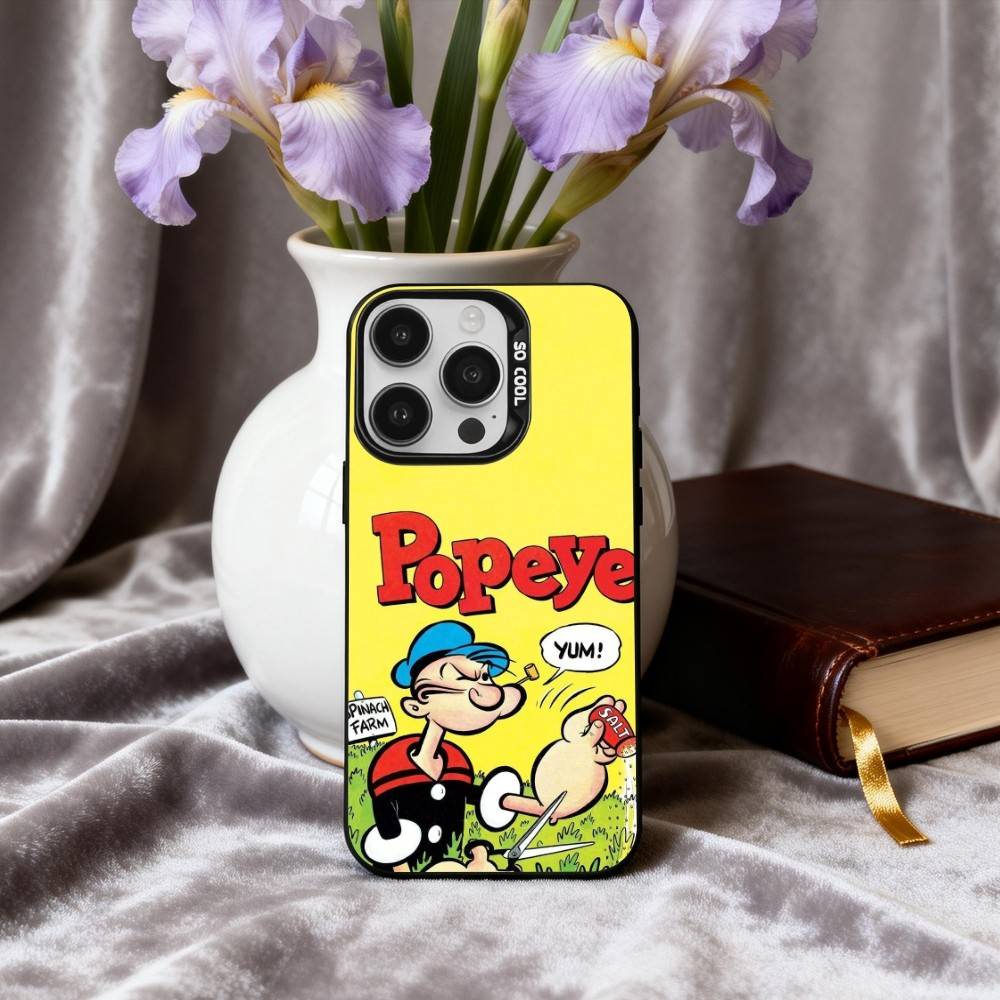 C-Cartoon C-Character P-Popeye-E Phone Case For iPhone17,16,15,14,13,12,11 Plus,Pro Max Candy Silver Plated Inside Cover