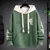 Winter Men Hoodie with Hood Drawstring Letter Printing Color-blocked Hip Hop Style