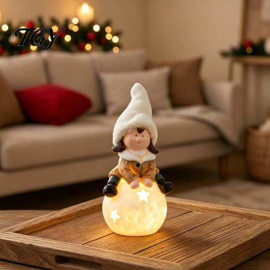 Festive Resin Figurines Christmas Luminous Ornament, Durable with Warm LED Light Design, Ambient Lighting Figures Add Holiday Atmosphere Figurine for