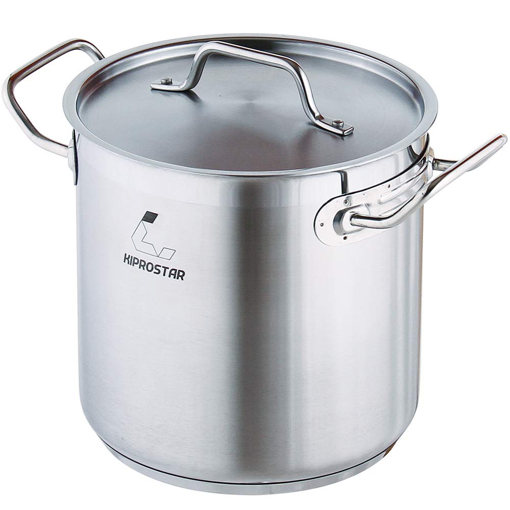 IH Compatible Stainless Steel Pot 22cm Full of Water 3 Layered Bottom Structure KIPROSTAR Commercial Use Two Hands Deep Type Dishwasher Safe (with