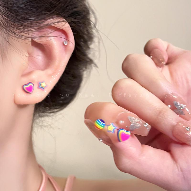 Комплект из серег Dopamine Color S925 Silver Love & Star для женщин – милый и свежий дизайн