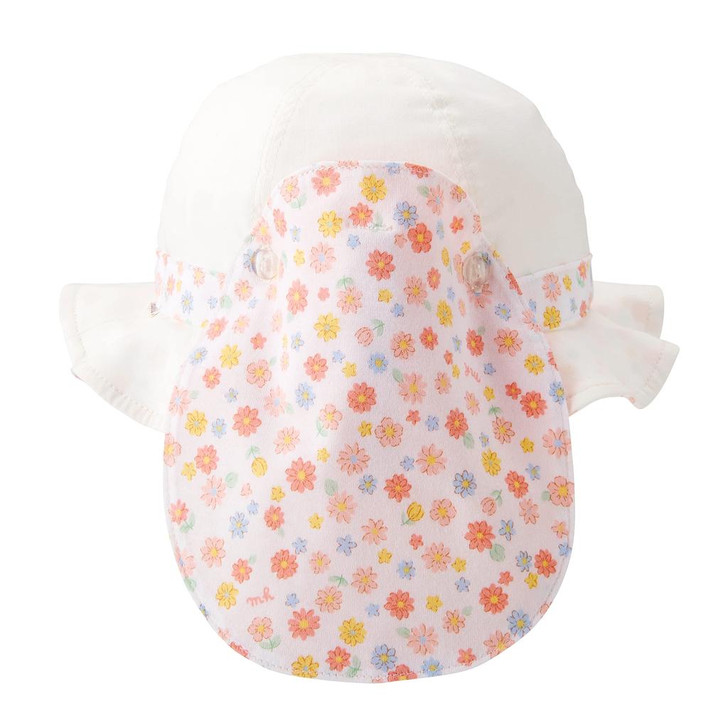 [Miki House] Hat, UV Protection, with Sunshade, 100% Cotton, with Elastic, for Girls, Baby, Kids, Children's Clothing, 12-9105-493, LL (54-56cm),