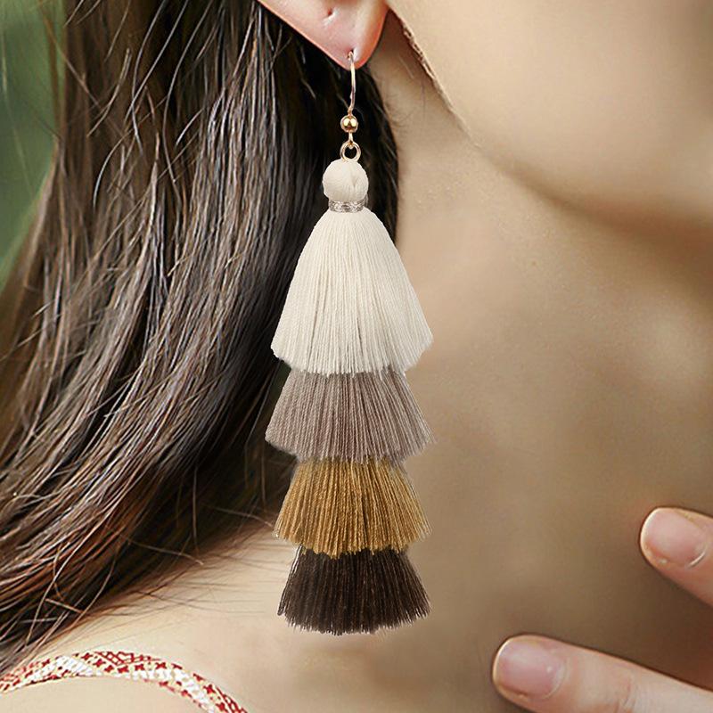 GemChic женские новые винтажные многослойные кисточки красочные длинные серьги с бахромой этнические модные серьги-крючки на день рождения рождественские украшения подарок