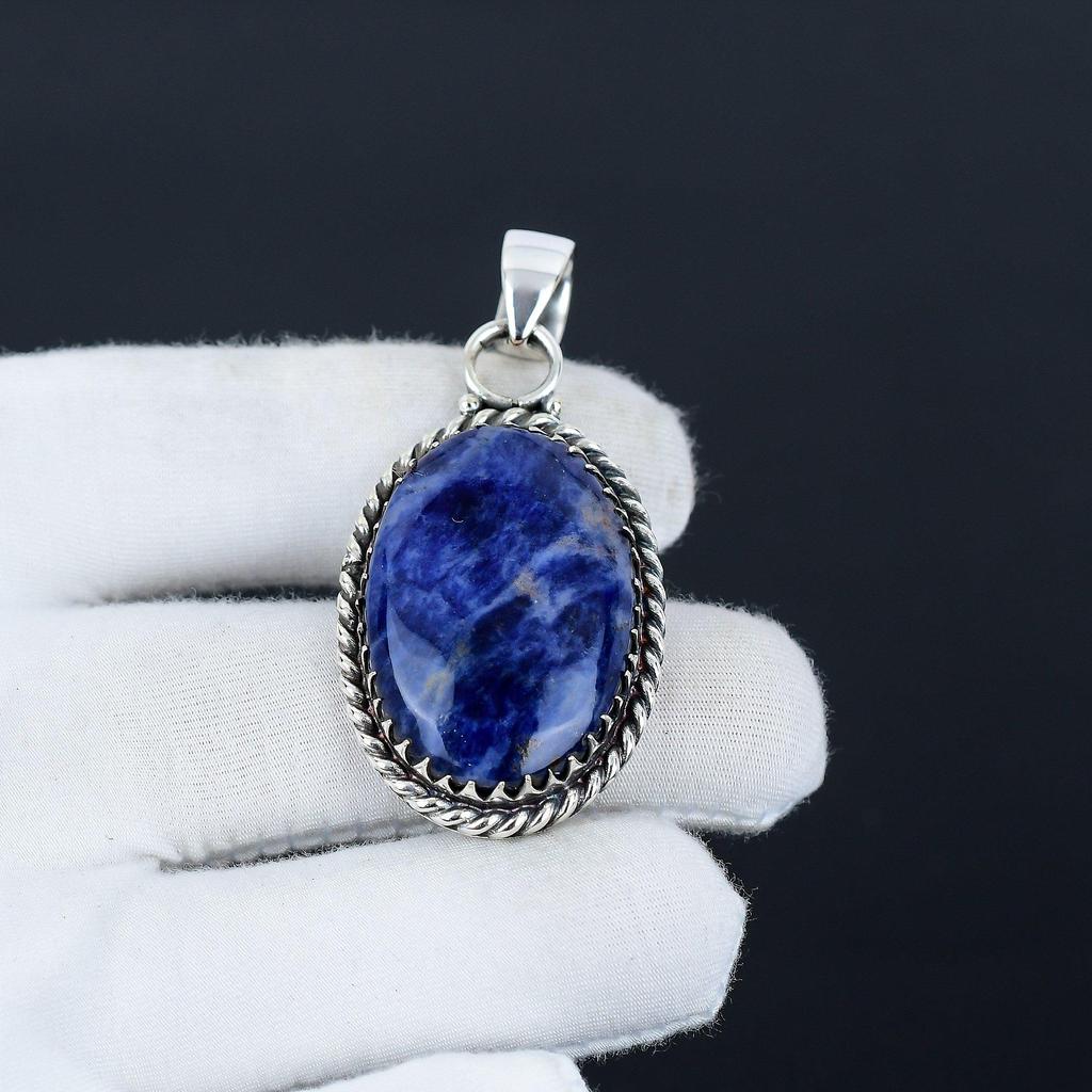 Содалит драгоценный камень, кулон ручной работы из стерлингового серебра 925 пробы, натуральный содалит, праздничный подарок для нее, ювелирные изделия для особых случаев