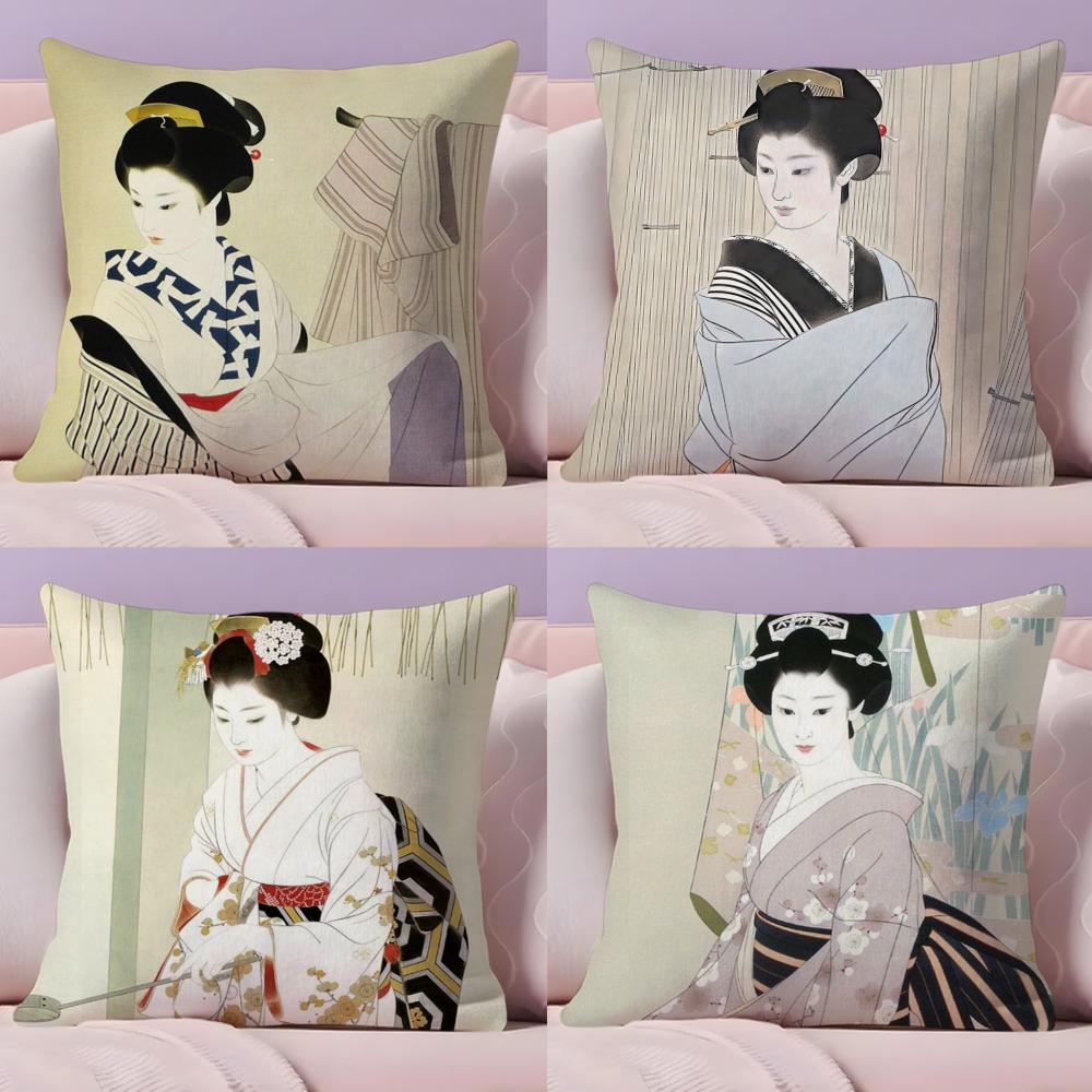 Classic Japanese Lady Cushion Cover Short Plush DoubleSided Printing Home Machine Washable in Warm Winter Pillow Case