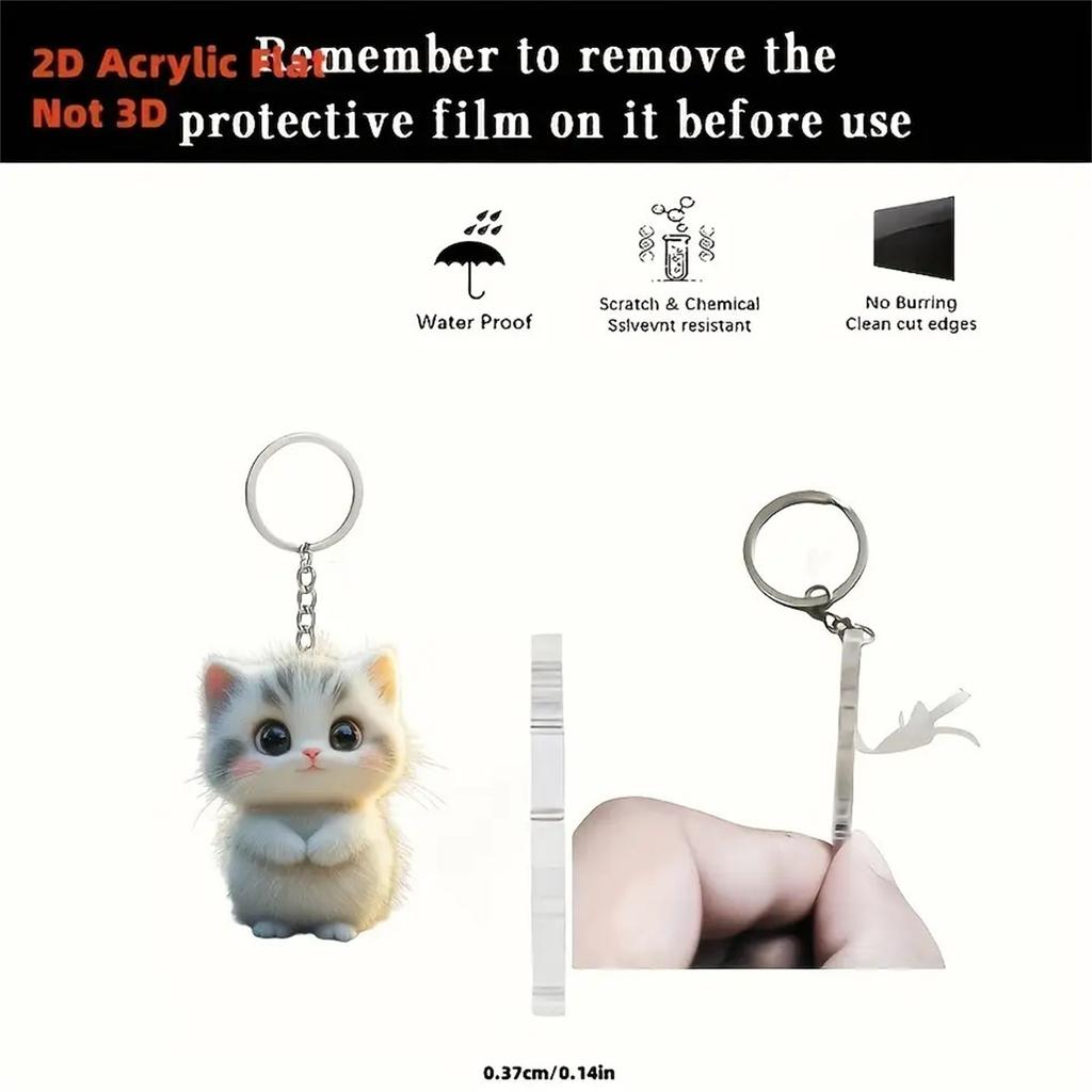 2D Acrylic Flat Cute Keychain, Pendant Lightweight Acrylic Key Ring Backpack Handbag Decoration