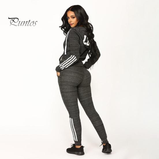 2 Pcs/Set Women Hoodie Pants Suit Hooded Long Sleeves Solid Color Zip-up Coat Elastic High Waist Ankle-banded Trousers Sport Fall Winter Tracksuit