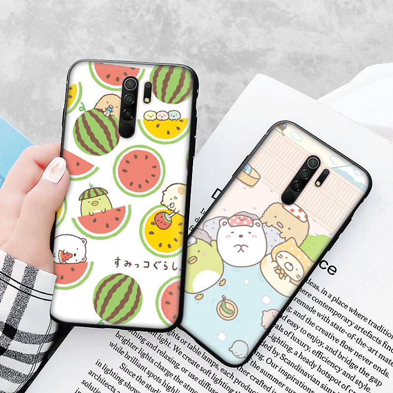Черный чехол для Xiaomi Redmi 13C Note 9 iPhone XR 7 8 14 15 11 12 13 X XS Pro Max Samsung A25 S23 S24 FE Ultra Plus Sumikko gurashi