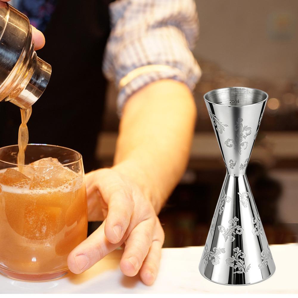 Stainless Steel Cocktail Jigger Cup Leaves Stripe Design Bartending Jigger Double Head Jigger Bar
