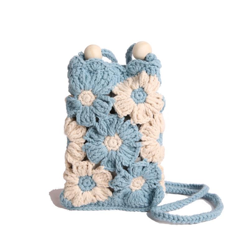 Handmade Crochet Floral Phone Bag, Cute Hollow Flower Crossbody Purse for Women, Knitted Small Shoulder Bag for Phone