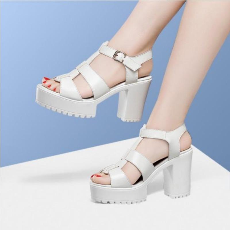Маленький размер 32-43 Модные босоножки на толстой платформе Летние босоножки-гладиаторы на высоком каблуке Женская обувь Модель Офис