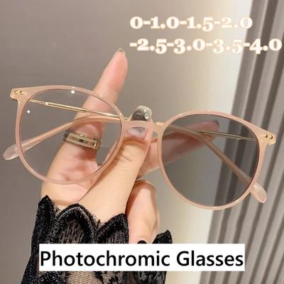 Женские роскошные фотохромные очки, модные синие светоблокирующие готовые очки для близорукости, модные солнцезащитные очки с изменением цвета, диоптрии