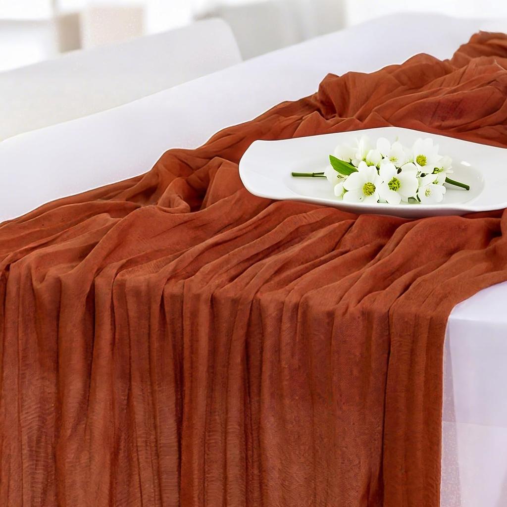 Thanksgiving Cheesecloth Table Runner - 9.8 FT Terracotta Table Cloth Spring Decor for Home Fall Wedding Table Decor for Bridal Shower Easter Runner