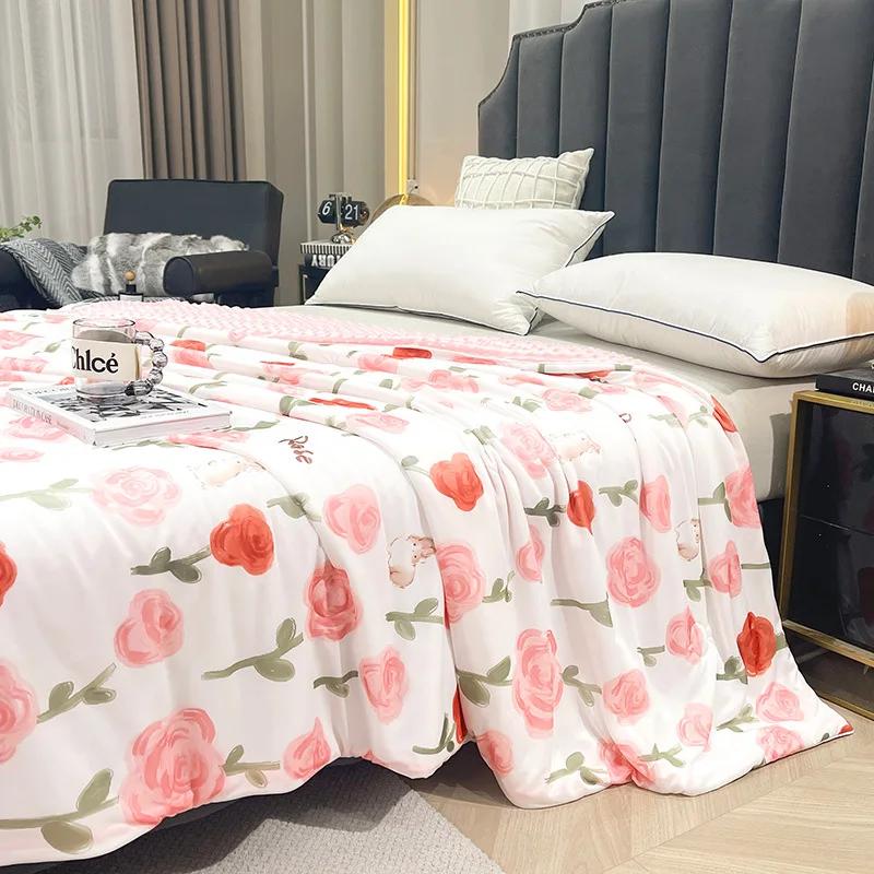 Летнее Новое Летнее Одеяло Ледяной Шелк Ощущение Холода Летнее Одеяло Ощущение Прохлады Шелковая Бобышка Дышащий Чехол Стираемое Тонкое Одеяло