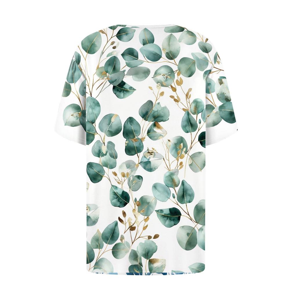 Женский модный повседневный короткий рукав пуловер с принтом на пуговицах и круглым вырезом