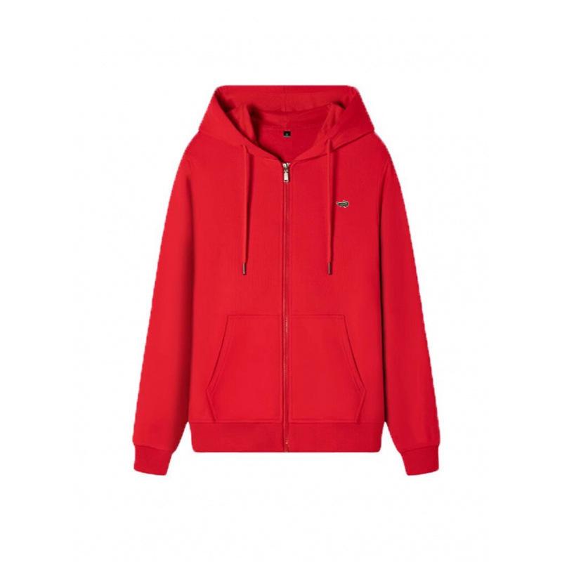 Unisex Cotton Terry Embroidered Fish Zipper Cardigan with Pockets - Loose Fit for Autumn/Winter Sports.