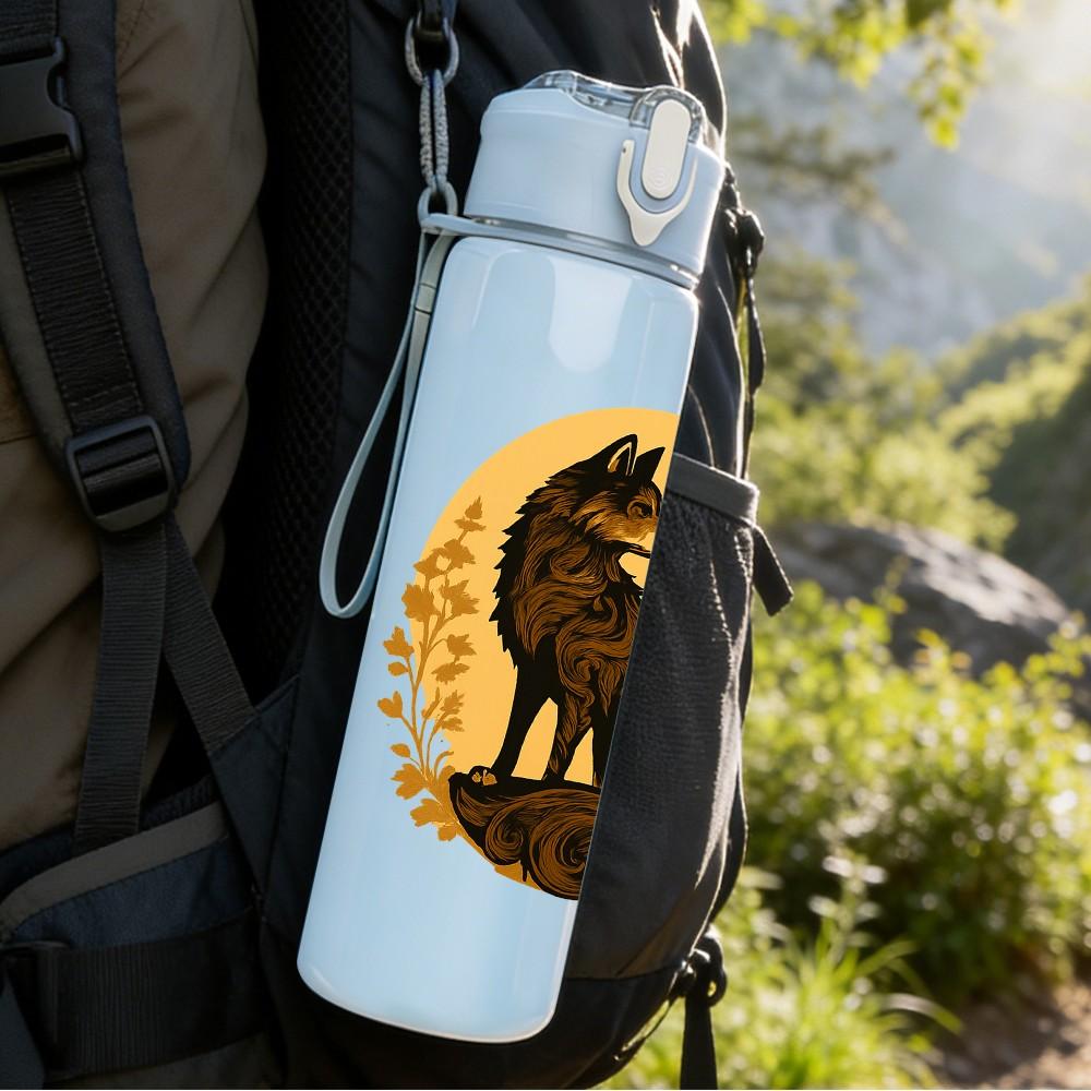 1PC Night Moon Wolf Art 750ml Color Plastic Sports Water Bottle Leakproof Flip Straw Lid Suitable for Sports Office Home Use