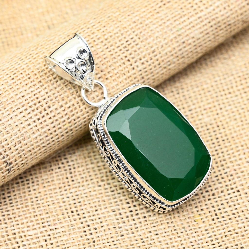 Привлекательный зеленый оникс с драгоценным камнем ручной работы из стерлингового серебра 925 пробы для женщин