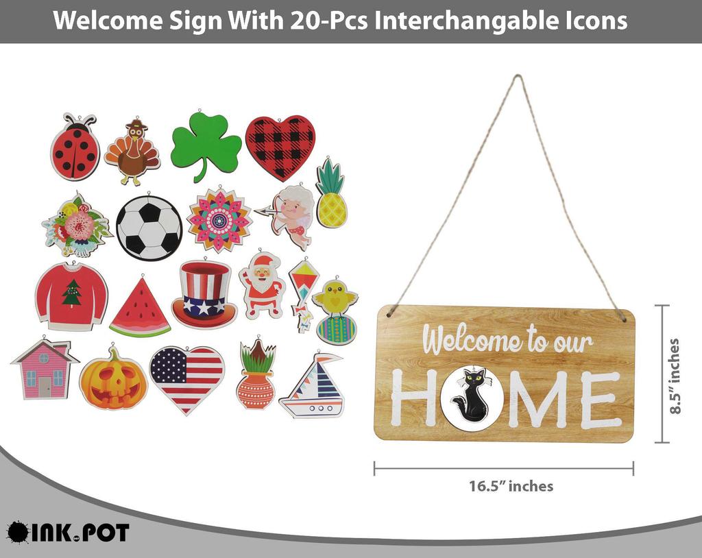 Inkdotpot Приветственный знак, украшения для входной двери, подвесные деревенские деревянные сезонные праздничные украшения, подарок на новоселье, настенный подвес 16,5 дюймов
