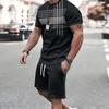 Line Splicing 3D Print T-Shirts Shorts Sets Men's Tracksuits Summer Oversized Short Sleeve T Shirt Pants Set Man Suits Clothing