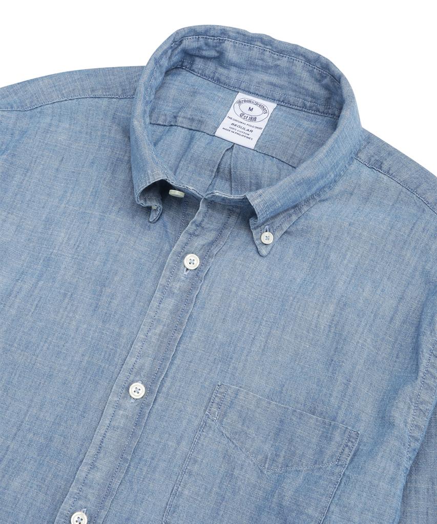 BROOKS BROTHERS Спортивная рубашка из хлопкового шамбре (Светлый Индиго) (Bbthmm2533Nfs)