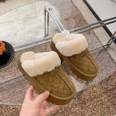 Толстая подошва мохнатый край короткая труба сумка голова снежные сапоги тапочки носить наваленные водонепроницаемые хлопковые тапочки зимние нескользящие хлопковые туфли
