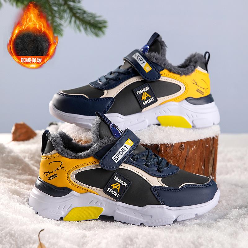 Детская спортивная обувь флисовые теплые хлопковые туфли 2025 осень и зима нескользящая мягкая подошва ученики начальной школы средние и дети старшего возраста толстые