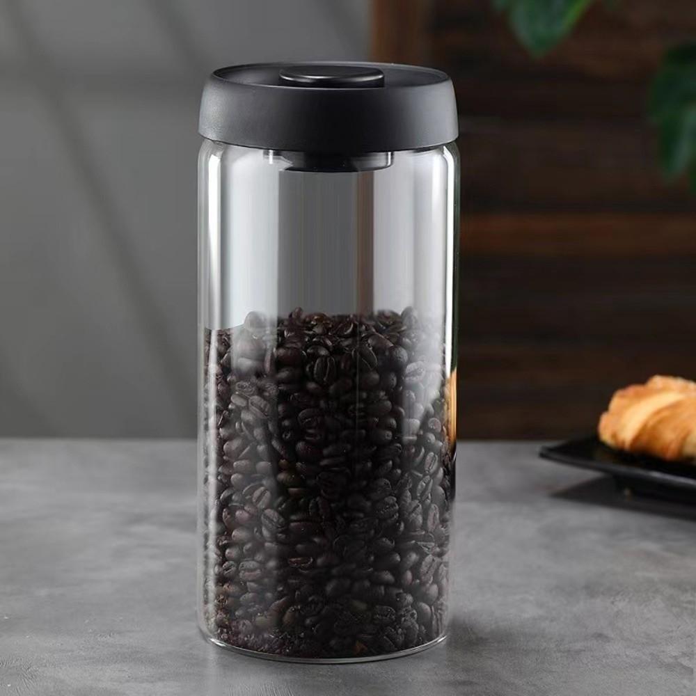 Press Type Coffee Bean Storage Jar Manual Glass Coffee Jar Vacuum Sealed Jar  Home Use